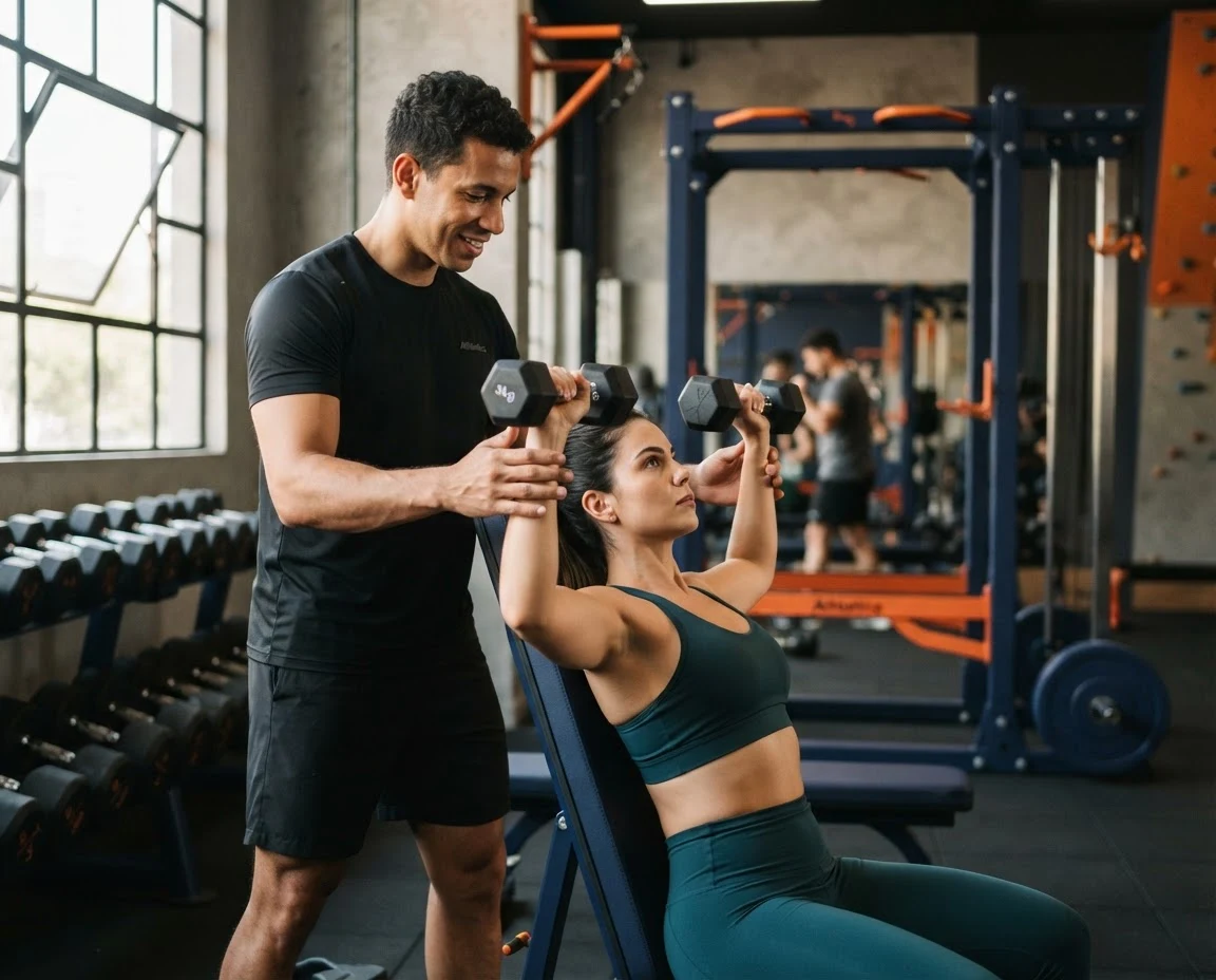 Personal trainer acompanhando um treino